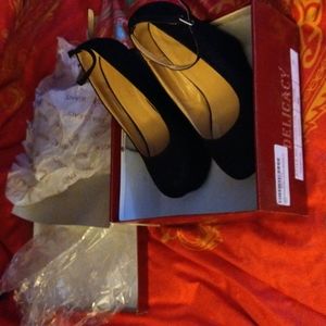 5" Black suede platform wedge pumps; only worn once